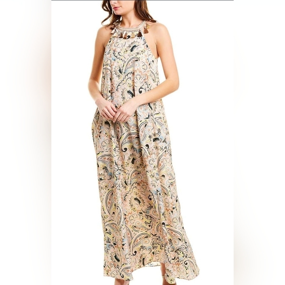 Laundry By Shelli Segal Paisley Maxi Dress in Cream and Tan With Sz 10